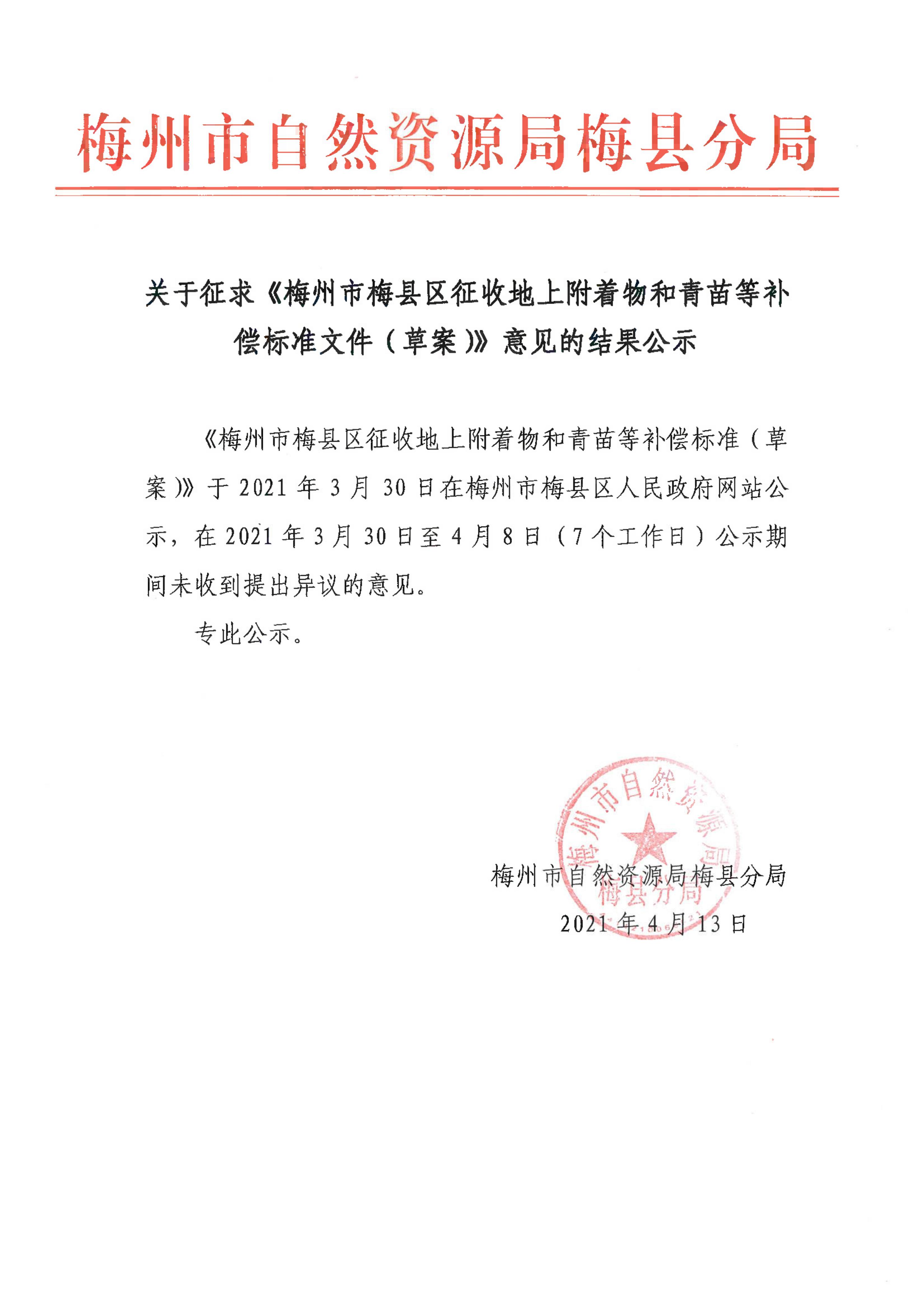 關于征求《梅州市梅縣區征收地上附著物和青苗等補償標準文件（草案）》意見的結果公示(1)_1.jpg
