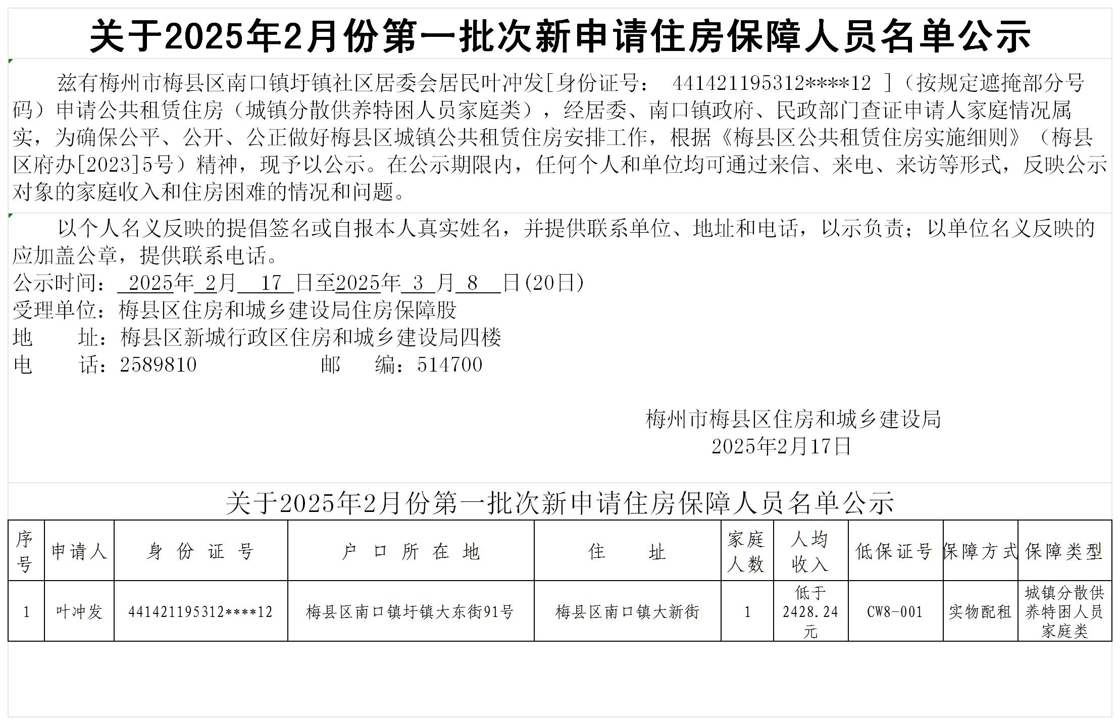 (2.17政務網葉沖發)關于2025年2月份第一批次新申請住房保障人員名單公示_Sheet1.jpg